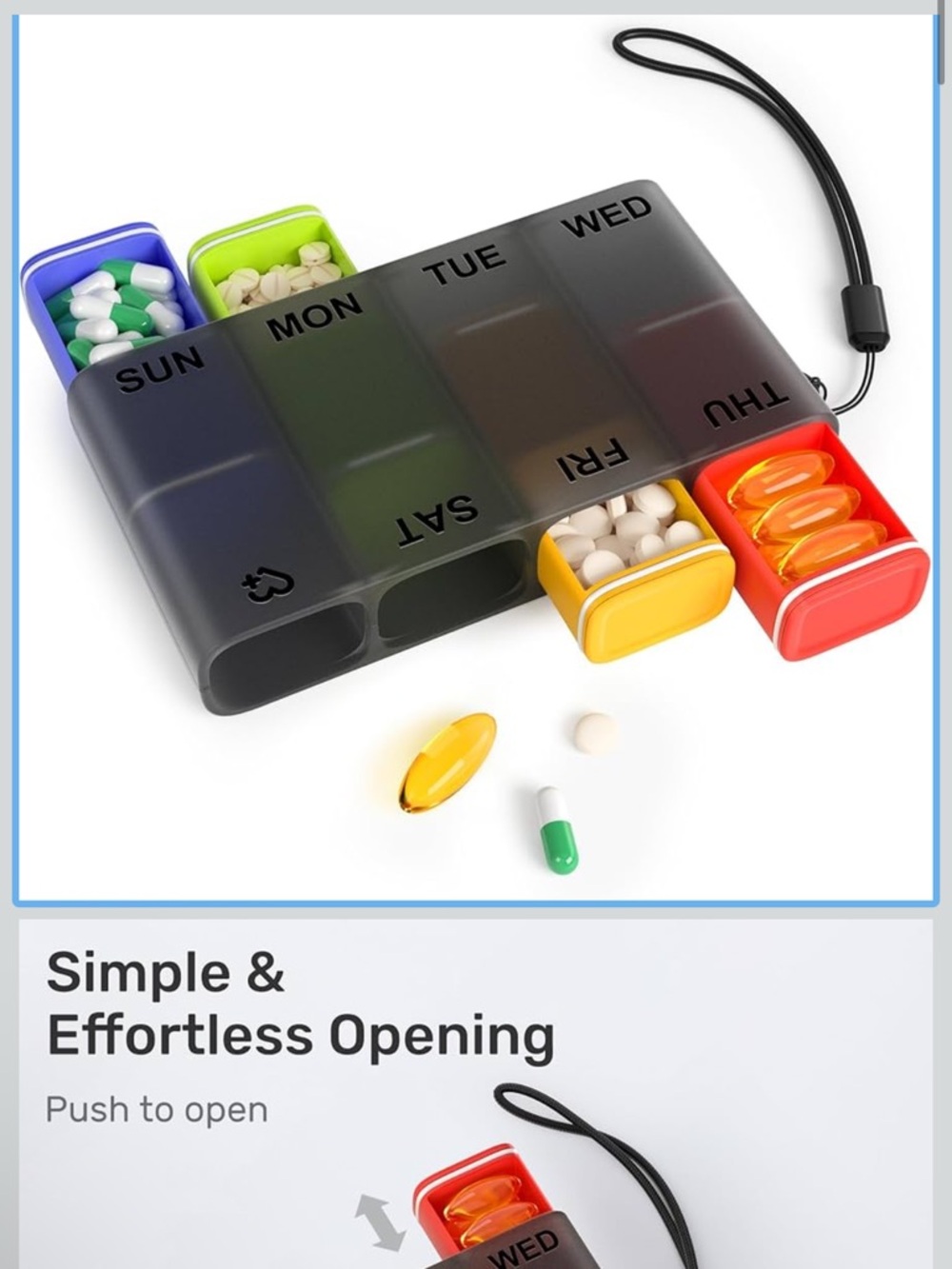 Weekly Pill Organizer Box - Multi-Color Weekly Medication Case 7 Day New